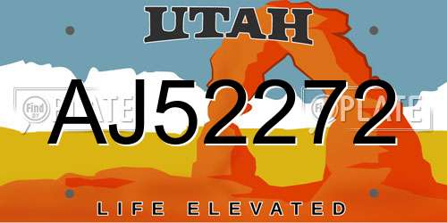 AJ52272 Utah License Plate