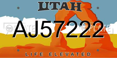 AJ57222 Utah License Plate