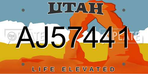 AJ57441 Utah License Plate
