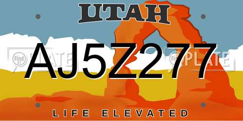 AJ5Z277 Utah License Plate