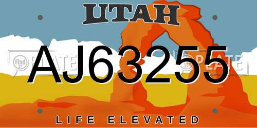 AJ63255 Utah License Plate