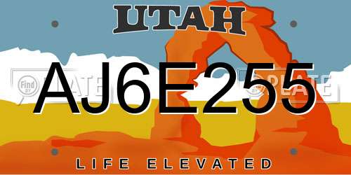 AJ6E255 Utah License Plate