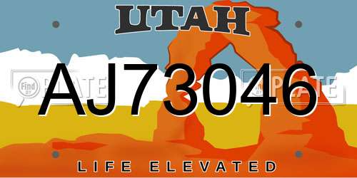 AJ73046 Utah License Plate