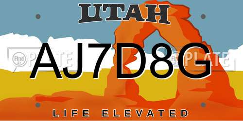 AJ7D8G Utah License Plate