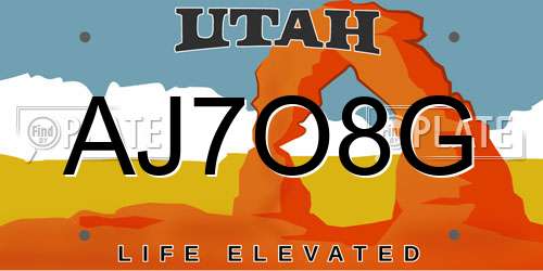 AJ7O8G Utah License Plate