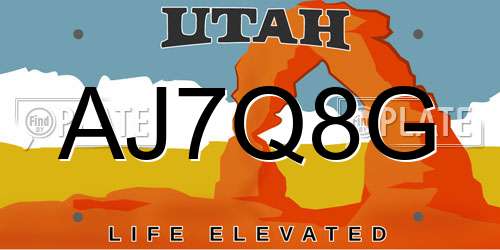 AJ7Q8G Utah License Plate