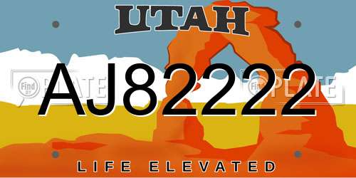 AJ82222 Utah License Plate