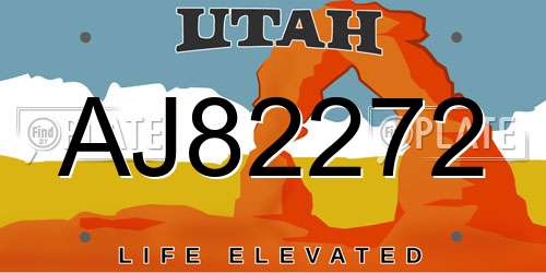 AJ82272 Utah License Plate