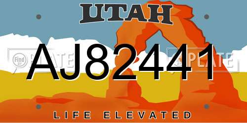 AJ82441 Utah License Plate