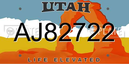 AJ82722 Utah License Plate