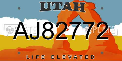 AJ82772 Utah License Plate