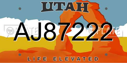 AJ87222 Utah License Plate