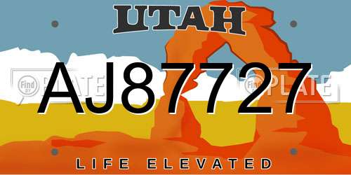 AJ87727 Utah License Plate
