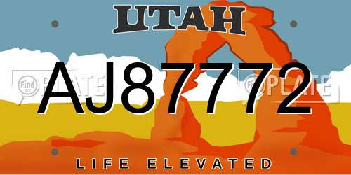AJ87772 Utah License Plate