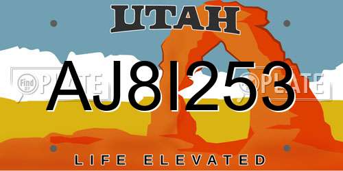 AJ8I253 Utah License Plate