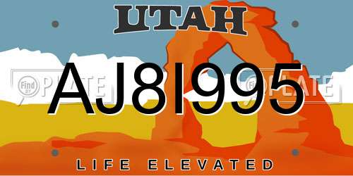 AJ8I995 Utah License Plate