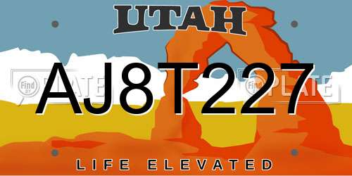 AJ8T227 Utah License Plate