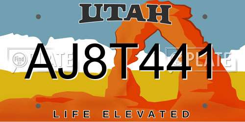 AJ8T441 Utah License Plate