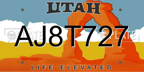 AJ8T727 Utah License Plate
