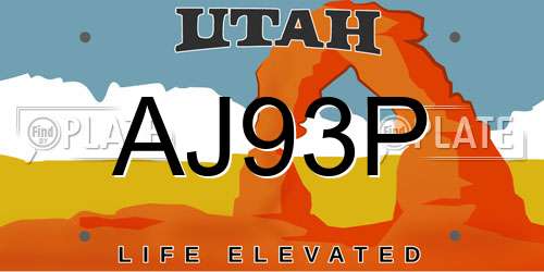 AJ93P Utah License Plate