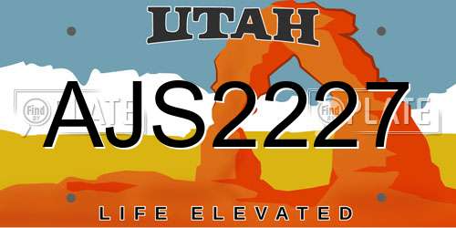 AJS2227 Utah License Plate