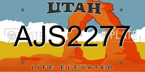 AJS2277 Utah License Plate