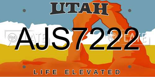 AJS7222 Utah License Plate