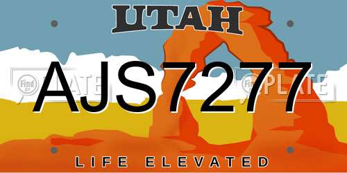 AJS7277 Utah License Plate
