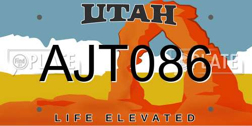 AJT086 Utah License Plate