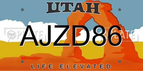 AJZD86 Utah License Plate