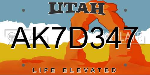 AK7D347 Utah License Plate