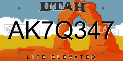 AK7Q347 Utah License Plate