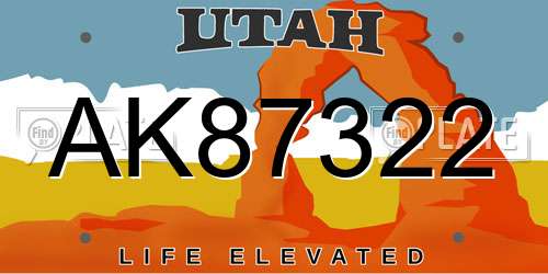 AK87322 Utah License Plate