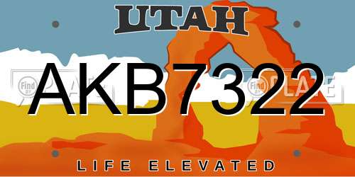 AKB7322 Utah License Plate