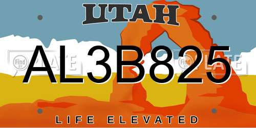 AL3B825 Utah License Plate