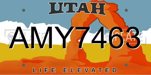 AMY7463 Utah License Plate