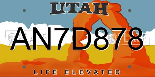 AN7D878 Utah License Plate
