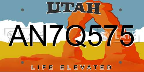 AN7Q575 Utah License Plate
