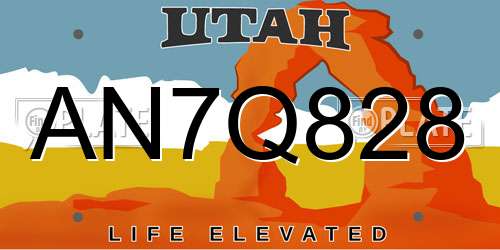 AN7Q828 Utah License Plate