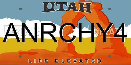 ANRCHY4 Utah License Plate