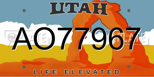 AO77967 Utah License Plate