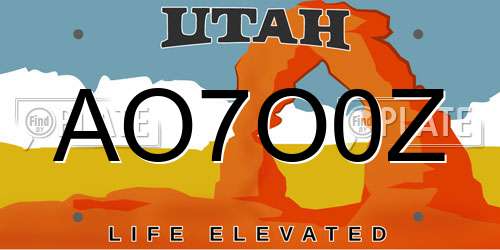 AO7O0Z Utah License Plate