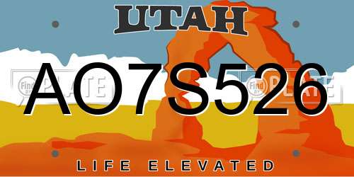 AO7S526 Utah License Plate