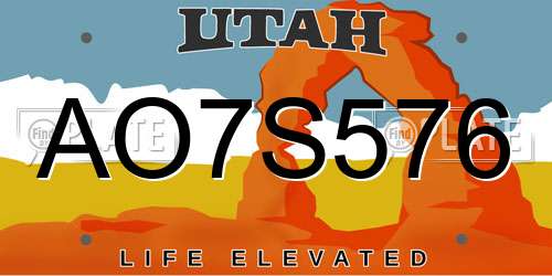 AO7S576 Utah License Plate