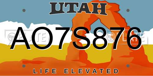 AO7S876 Utah License Plate