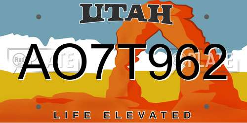 AO7T962 Utah License Plate
