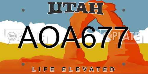 AOA677 Utah License Plate