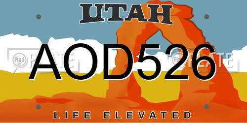 AOD526 Utah License Plate