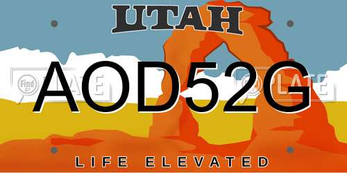 AOD52G Utah License Plate