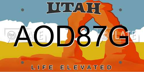 AOD87G Utah License Plate